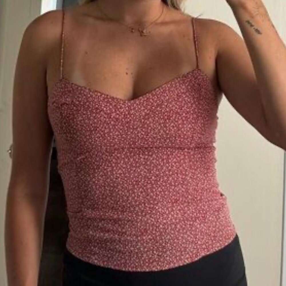 Burgundy and red floral print halter neck crop top